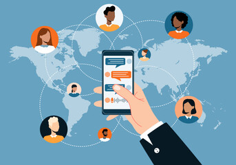 Business smart.  Mobile marketing online. Working on mobile concept and technology online communication connection concept. Vector flat