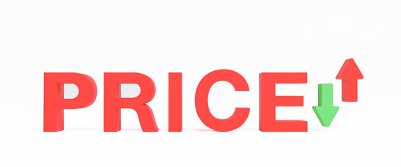3D Price up and down with arrow isolated on white background. commodity price growth, The concept of rising inflation, 3d rendering.
