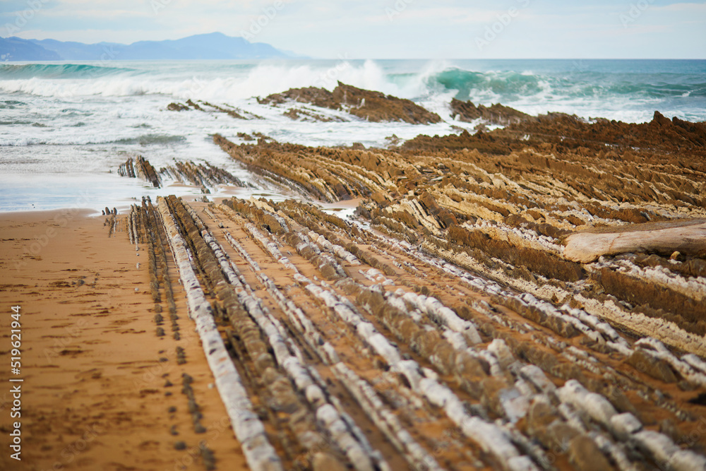 Poster famous flysch of zumaia, basque country, spain