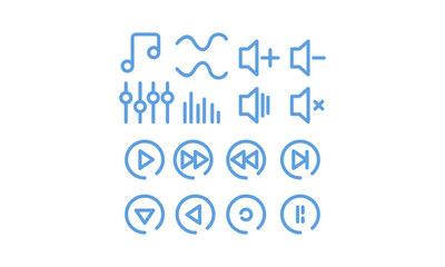 Set of Media Music Icon Symbol with Blue Color Vector Design