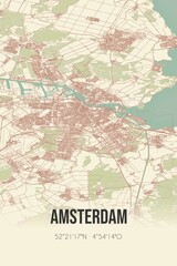 Amsterdam, Noord-Holland, Randstad region vintage street map. Retro Dutch city plan.