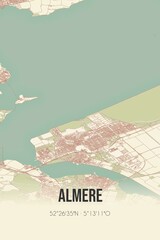 Almere, Flevoland vintage street map. Retro Dutch city plan.
