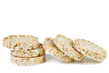 Diet popped wheat cakes isolated on white background