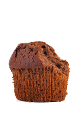Bitten chocolate maffin isolated on a white background