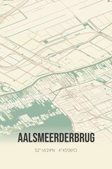 Aalsmeerderbrug, Noord-Holland, Schiphol region vintage street map. Retro Dutch city plan.