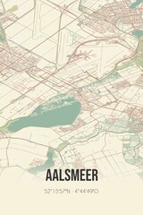 Aalsmeer, Noord-Holland vintage street map. Retro Dutch city plan.