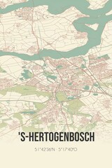 's-Hertogenbosch, Noord-Brabant vintage street map. Retro Dutch city plan.