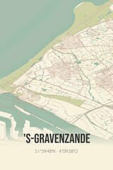 's-Gravenzande, Zuid-Holland vintage street map. Retro Dutch city plan.