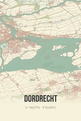 Dordrecht, Zuid-Holland, Randstad region vintage street map. Retro Dutch city plan.