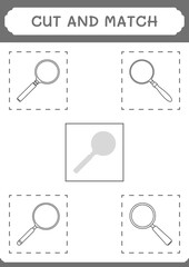 Cut and match parts of Magnifying glass, game for children. Vector illustration, printable worksheet