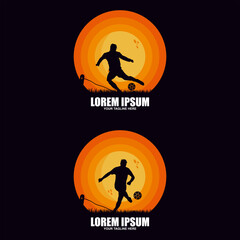 soccer emblem with a silhouette of the player and ball isolated monochrome picture