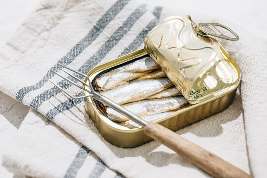 Closeup of a can of sardines