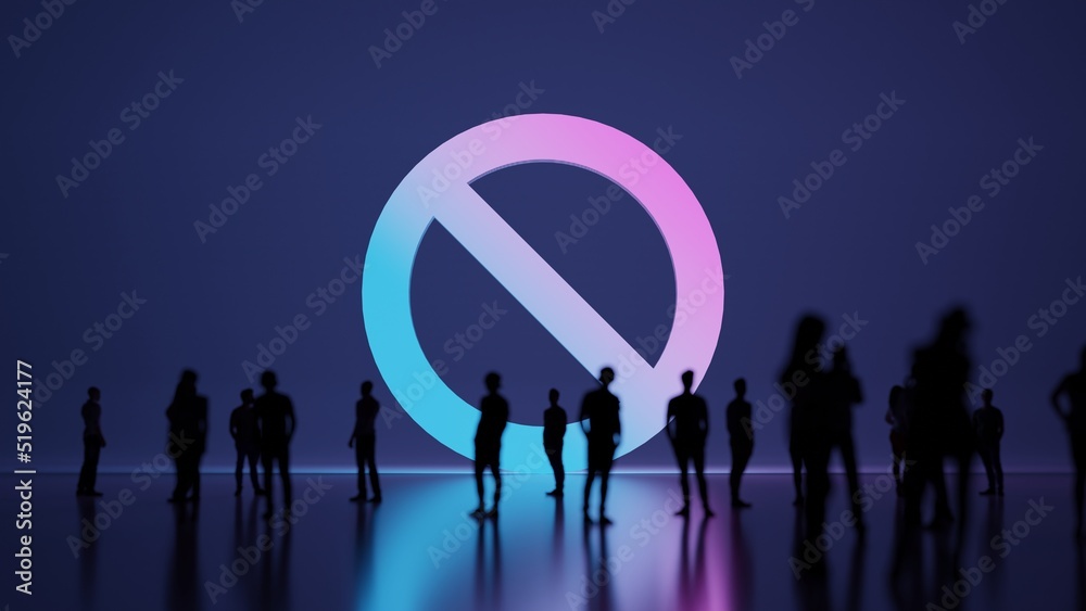 Wall mural 3d rendering people in front of symbol of ban on background