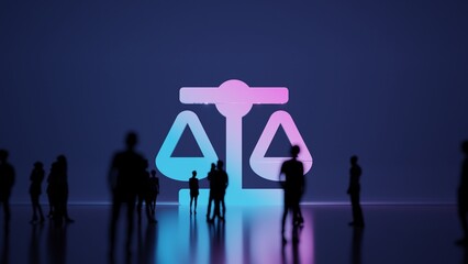 3d rendering people in front of symbol of balance scale on background
