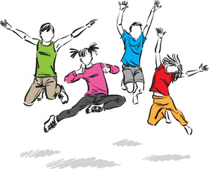 children active kids jumping happy concept friends vector illustration