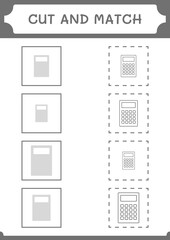 Cut and match parts of Calculator, game for children. Vector illustration, printable worksheet