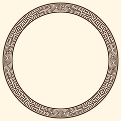 Greek key pattern, round frame. Decorative ancient meander, greece border ornament with repeated geometric motif. Vector EPS10.