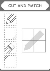 Cut and match parts of Pencil, game for children. Vector illustration, printable worksheet