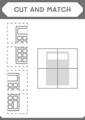 Cut and match parts of Calculator, game for children. Vector illustration, printable worksheet