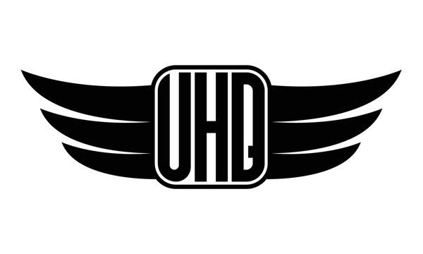 UHQ three Letter wing minimalist creative concept icon eagle symbol professional black and white logo design, Vector template