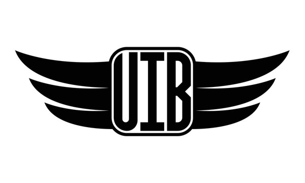 UIB three Letter wing minimalist creative concept icon eagle symbol professional black and white logo design, Vector template