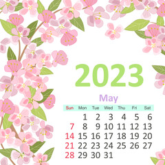 floral calendar 2023, may. cherry blossom frame