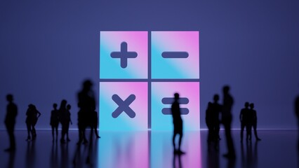 3d rendering people in front of symbol of count operations calculator on background