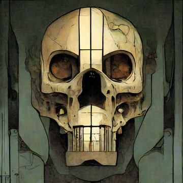 Digital illustration of a human skull abstract drawing