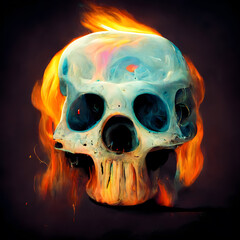 Digital illustration of a burning skull abstract drawing 