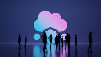 3d rendering people in front of symbol of cloud meatball on background