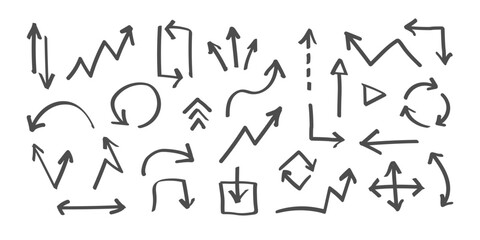 Grunge arrow vector. Hand drawn arrow mark icons set.