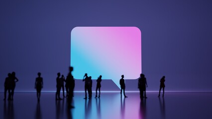 Fototapeta premium 3d rendering people in front of symbol of rectangular chat bubble on background
