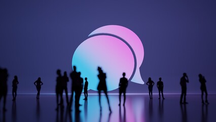 3d rendering people in front of symbol of rounded chat bubbles on background