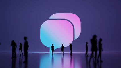 3d rendering people in front of symbol of rounded chat bubbles on background
