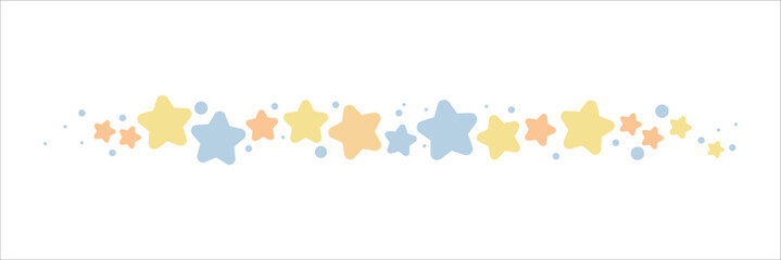 Cartoon decorative border. Star pattern divider. Isolated by white background, flat design, vector, illustration, EPS10