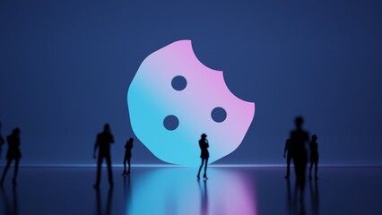 3d rendering people in front of symbol of cookie bite on background