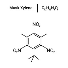chemical structure of Musk xylene (C12H15N3O6)