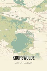 Kropswolde, Groningen vintage street map. Retro Dutch city plan.