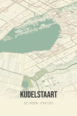 Kudelstaart, Noord-Holland vintage street map. Retro Dutch city plan.