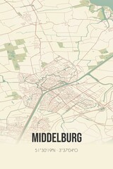 Middelburg, Zeeland vintage street map. Retro Dutch city plan.