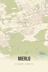 Mierlo, Noord-Brabant vintage street map. Retro Dutch city plan.