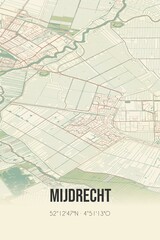 Mijdrecht, Utrecht vintage street map. Retro Dutch city plan.