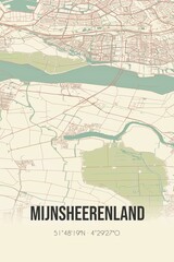 Mijnsheerenland, Zuid-Holland vintage street map. Retro Dutch city plan.