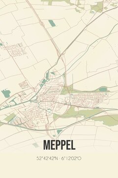 Meppel, Drenthe vintage street map. Retro Dutch city plan.