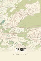 De Bilt, Utrecht vintage street map. Retro Dutch city plan.