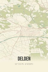 Delden, Overijssel, Twente region vintage street map. Retro Dutch city plan.