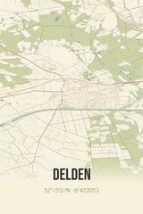 Naklejka premium Delden, Overijssel, Twente region vintage street map. Retro Dutch city plan.