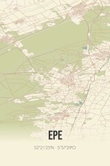 Epe, Gelderland, Veluwe region vintage street map. Retro Dutch city plan.