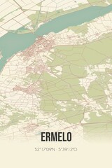Ermelo, Gelderland, Veluwe region vintage street map. Retro Dutch city plan.