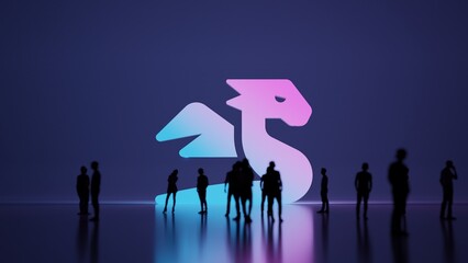 3d rendering people in front of symbol of dragon on background